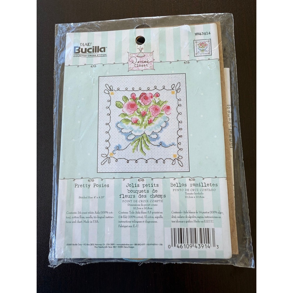 Bucilla Pretty Posies Cross Stitch Kit Floral‎ Pink Rose 4x4.25 WM43914 New